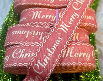 5 mètres de ruban de Noël délavé minable rouge et blanc joyeux Noël imprimé rubans de coton décoration tissu à coudre