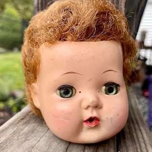 Tiny Tears doll vintage doll head Creepy Halloween parts   milky eyed girl beautiful about 2 3/4  inches tall curly hair sleepy eyes