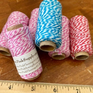 RED  Bakers Twine - Small Roll - red/White - 105 feet   small spool  pink white thread string  cotton spool cord