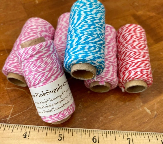 RED Bakers Twine Small Roll Red/white 105 Feet Small Spool Pink