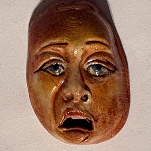 Ceramic clay face doll parts pendant craft pottery head woman handmade   screaming upset mask woman mask doll parts head mask goddess
