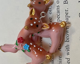 2 deer reindeer large  earring supplies   loop at top set supply findings  resin cute flower. WB