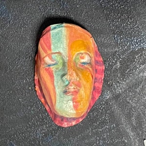 Ceramic clay face doll parts pendant craft pottery head woman handmade  yellow  orange mask woman mask doll parts head mask goddess