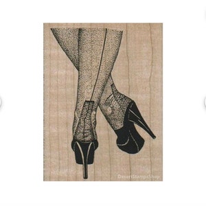Crossed legs  RUBBER STAMP sexy pin up girl woman body parts high heels shoes stockings movie star glamor 1631