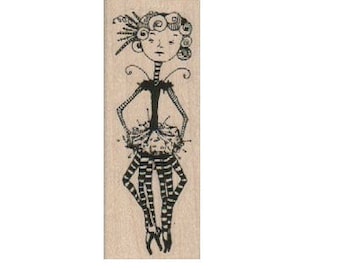 Many legs Girl whimsical wood mounted Rubber Stamp by Mary Vogel Lozinak tateam EUC team steampunk 18258