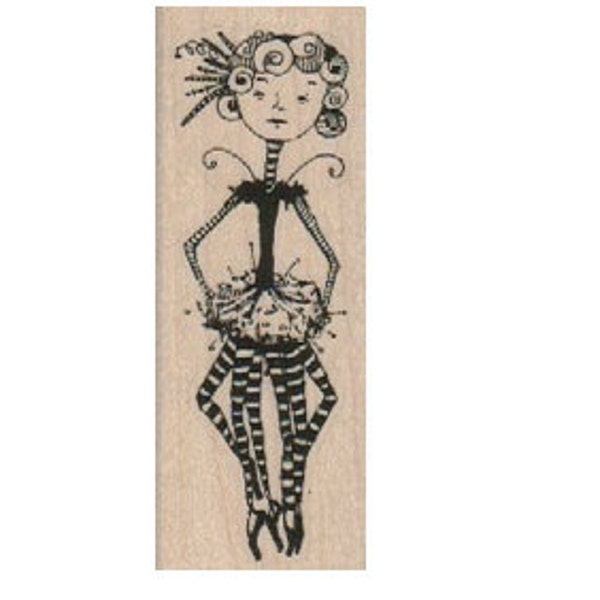 Many legs Girl whimsical wood mounted Rubber Stamp by Mary Vogel Lozinak tateam EUC team steampunk 18258