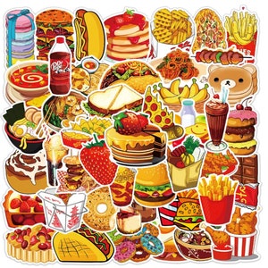 50pcs Stickers Food Hamburgers Drinks Cartoon Sticker Cartoon Funny Kid ...