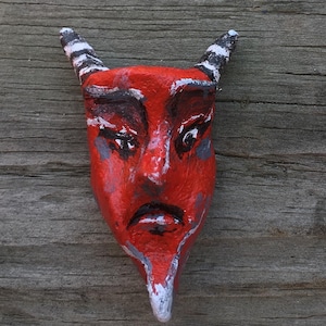 Devil Halloween ceramic clay face doll parts  handmade cabochon mask woman mask doll parts head mask goddess