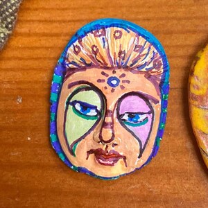 Clay face doll parts craft supplies woman handmade cabochon  mask woman mask doll parts head mask goddess  stripes tribal goth tribal 1