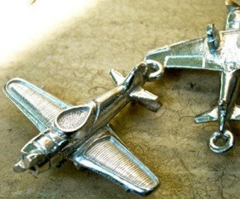 pewter charm supplies airplane air plane charm pennant 3d pewter jewelry findings quantity one wv3 image 2