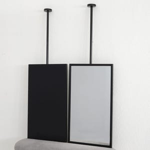 Ceiling Susbended Rectangular Bathroom Mirror, Ceiling Mounted Black Metal Rectangular Mirror, Hanging Vanity Mirror, Mirror for Hairdresser