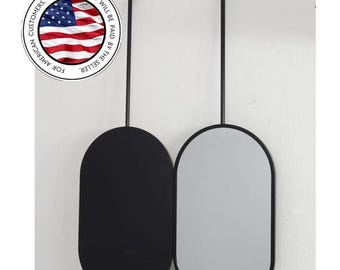 Handmade Oval Ceiling Mount Mirror: Suspended Metal Frame Vanity, Hanging Capsule Mirror, Hung Sink Mirror, Modern Design Mirror