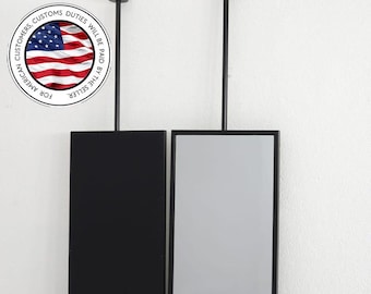 Handmade Ceiling Mounted Rectangular Bathroom Mirror: Black Metal Frame, Ceiling Hanging Contemporary Makeup Mirror, suspended sink mirror
