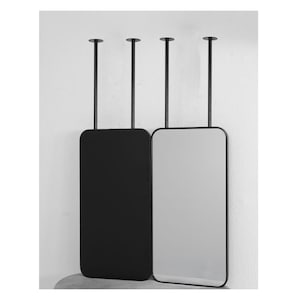 Ceiling Mounted Double Rod Curved Rectangular Bathroom Mirror, Desing Mirror, Ceiling Hanging Barber Mirror, Modern Hotel Mirror,Sink Mirror