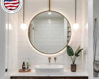 Handgefertigter runder Spiegel für die Deckenbefestigung: Metallrahmen, anpassbar, an der Decke hängender Kreisspiegel,