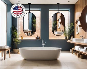 Handgefertigter ovaler Spiegel für die Deckenmontage: Benutzerdefinierte Metallrahmen-Schminkspiegel, hängender Kapsel-Badezimmerspiegel, hängender Waschbecken-Spiegel