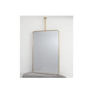 Ceiling Suspended Curved Brass Rectangular Bathroom Mirror, Brass Plated Rectangular Mirror, Vanity Mirror, Design Mirror, Modern Mirror