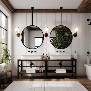 Ceiling Suspended Round Bathroom Mirror, Ceiling mounted circular mirror, Vanity mirror, Metal Round Mirror,Round Desing Mirror,Sink  Mirror