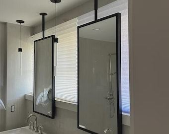 Handmade Black Metal Framed Ceiling Mounted Rectangular Mirror, Customizable, Bespoke Project Mirror, Hotel Beauty Salon Barber Mirror