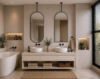 2 Sets Of Ceiling-Mounted Arched Bathroom Mirrors, Suspended Oval Mirrors, Hanging Metal Vanity Mirror, Contemporary Mirror, Customizable