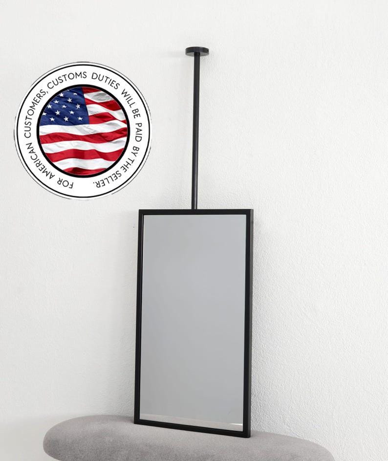 Deckenhalterung Rechteckiger Badezimmer Spiegel | Decken hängender moderner Kosmetikspiegel, hängender Spiegel mit Metallrahmen Bild 5