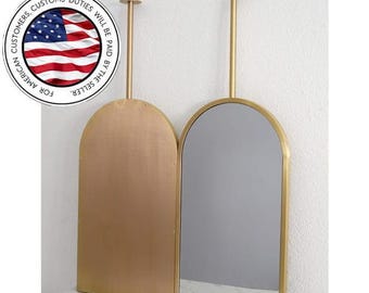Arched Brass Ceiling Hanging Mirror, Suspended Vanity Mirror, Hung Sink Mirror, Custom Modern Design Mirror, Mirror Art
