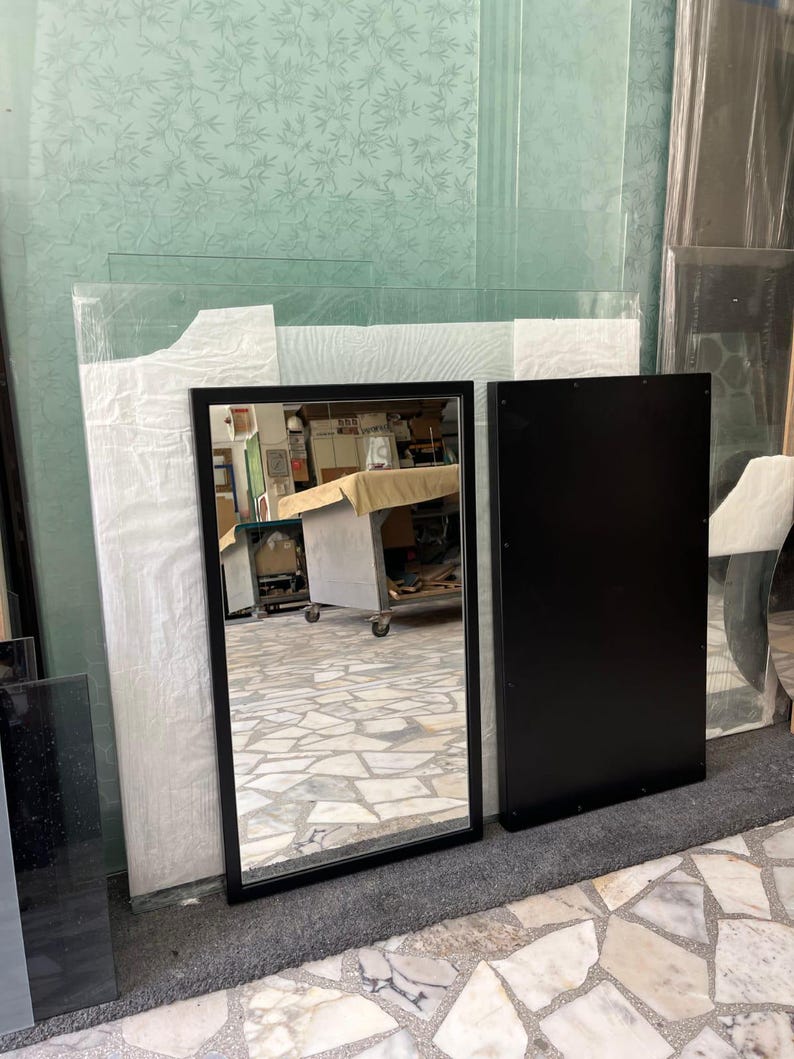 Deckenhalterung Rechteckiger Badezimmer Spiegel | Decken hängender moderner Kosmetikspiegel, hängender Spiegel mit Metallrahmen Bild 12