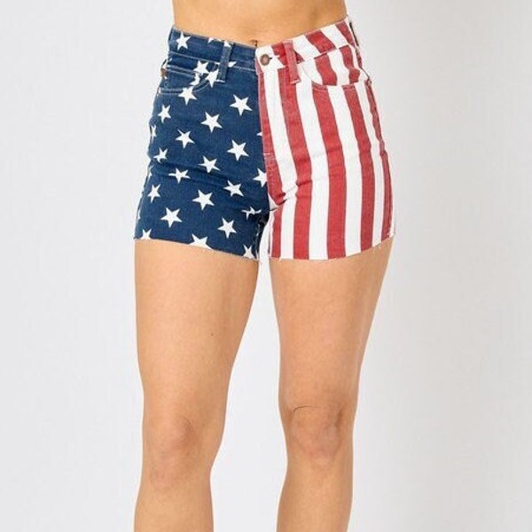 Judy Blue USA American Flag HW Shorts With Frayed Hem