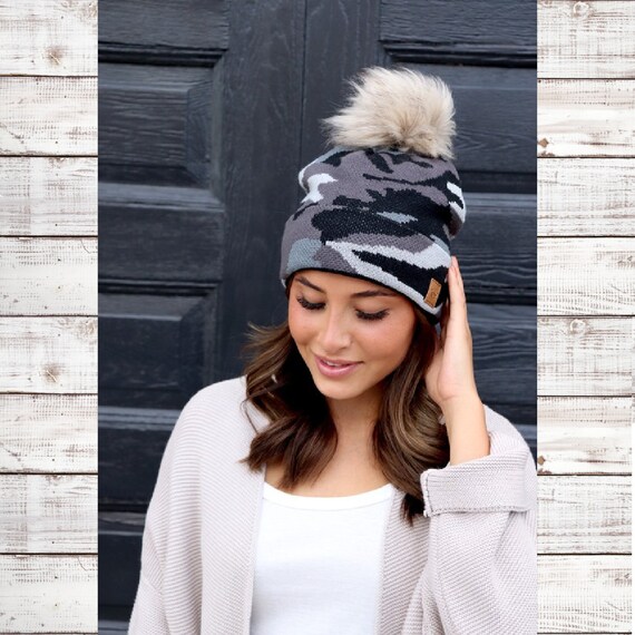 Panache Grey Camo Camouflage Beanie Hat 