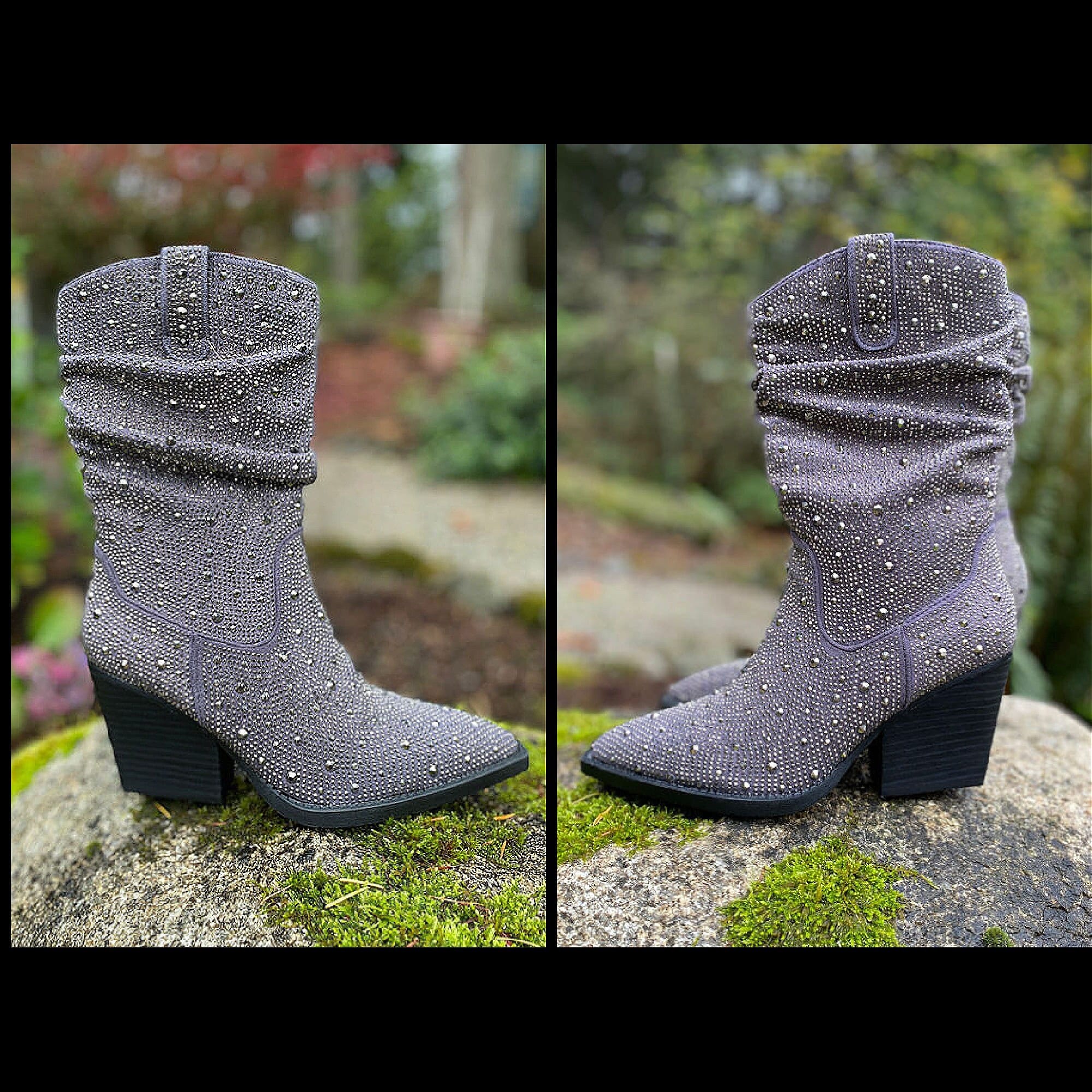 Very G Kady Slouch Western Boots in Grey Rhinestone Etsy