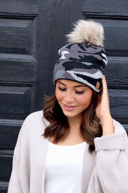Panache Grey Camo Camouflage Beanie Hat 