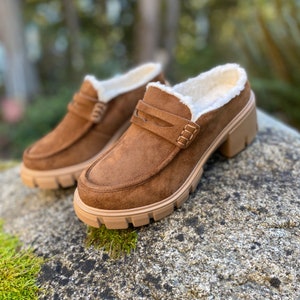 Tan Slip On Loafer Mules by Very G FLUFF