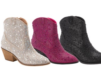 Corkys Shine Bright Rhinestone Boots - Clear, Black or Fuchsia