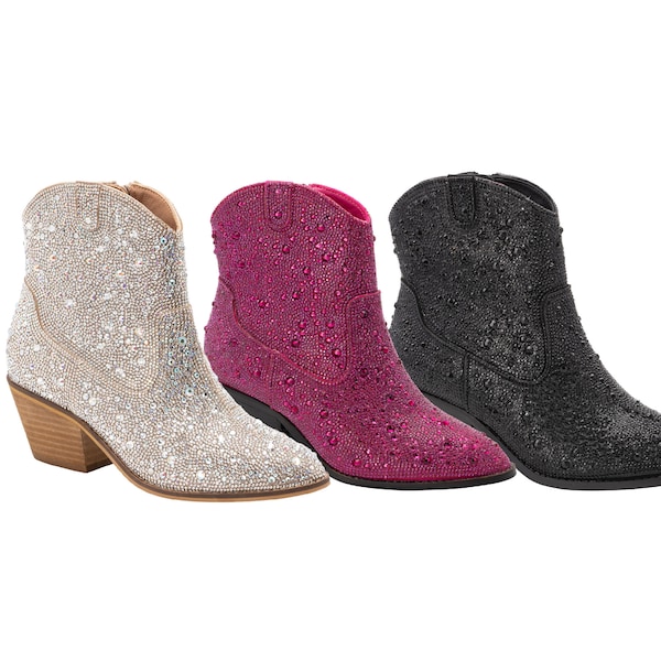 Corkys Shine Bright Rhinestone Boots - Clear, Black or Fuchsia