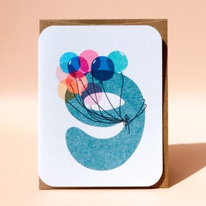 9th Birthday Card: Handmade Greeting Card with Kraft Envelope