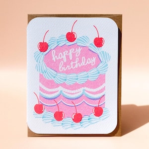 Biglietto di auguri per torta di compleanno: biglietto di auguri fatto a mano con busta Kraft