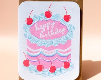 Birthday Cake Card: Handmade Greeting Card with Kraft Envelope