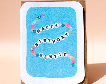 Friendship Bracelet Birthday Card: Handmade Greeting Card with Kraft Envelope