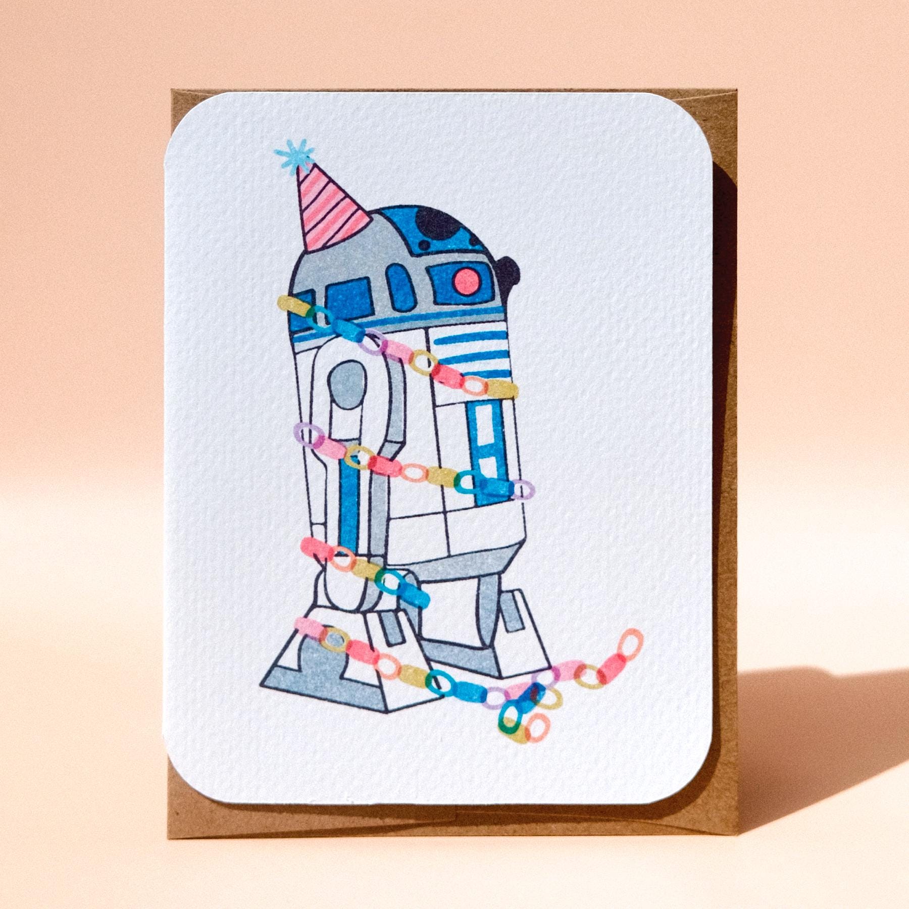 Party R2D2 Card: Handmade Greeting Card with Kraft Envelope