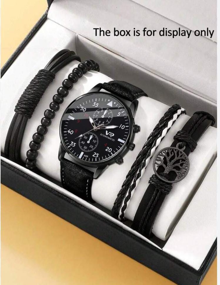 Set Montre Militaire Homme Noir + 4 Bracelets Cuir - Élégant, Quartz, Acier