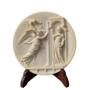 Ltd Ed Studio Dante Di Volteradici Ivory Alabaster Plate &quot;The Annunciation&quot; Wall Plate