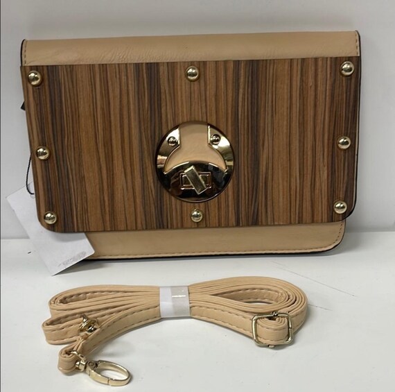Brown Leather Bag with Gold Accent Smooth Vegan Leather Brown Vanity Bag - Sleek Gold Hardware  main image 4