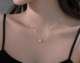 Elegant Zircon Silver Necklace - Gift for Her