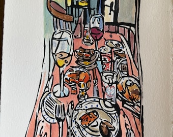 Tapas Bar - original Linocut