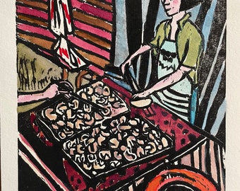 Night Market Stand - original woodblock print