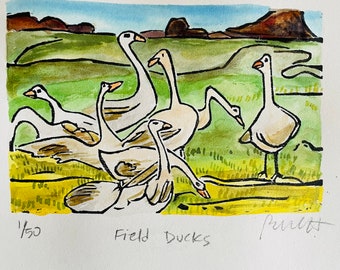 Field Ducks - original linocut