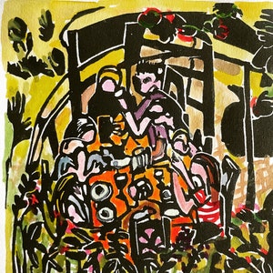 Garden Party - impression originale sur linoléum