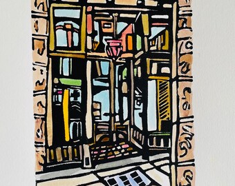 The Bookshop, Port Townsend - original linocut