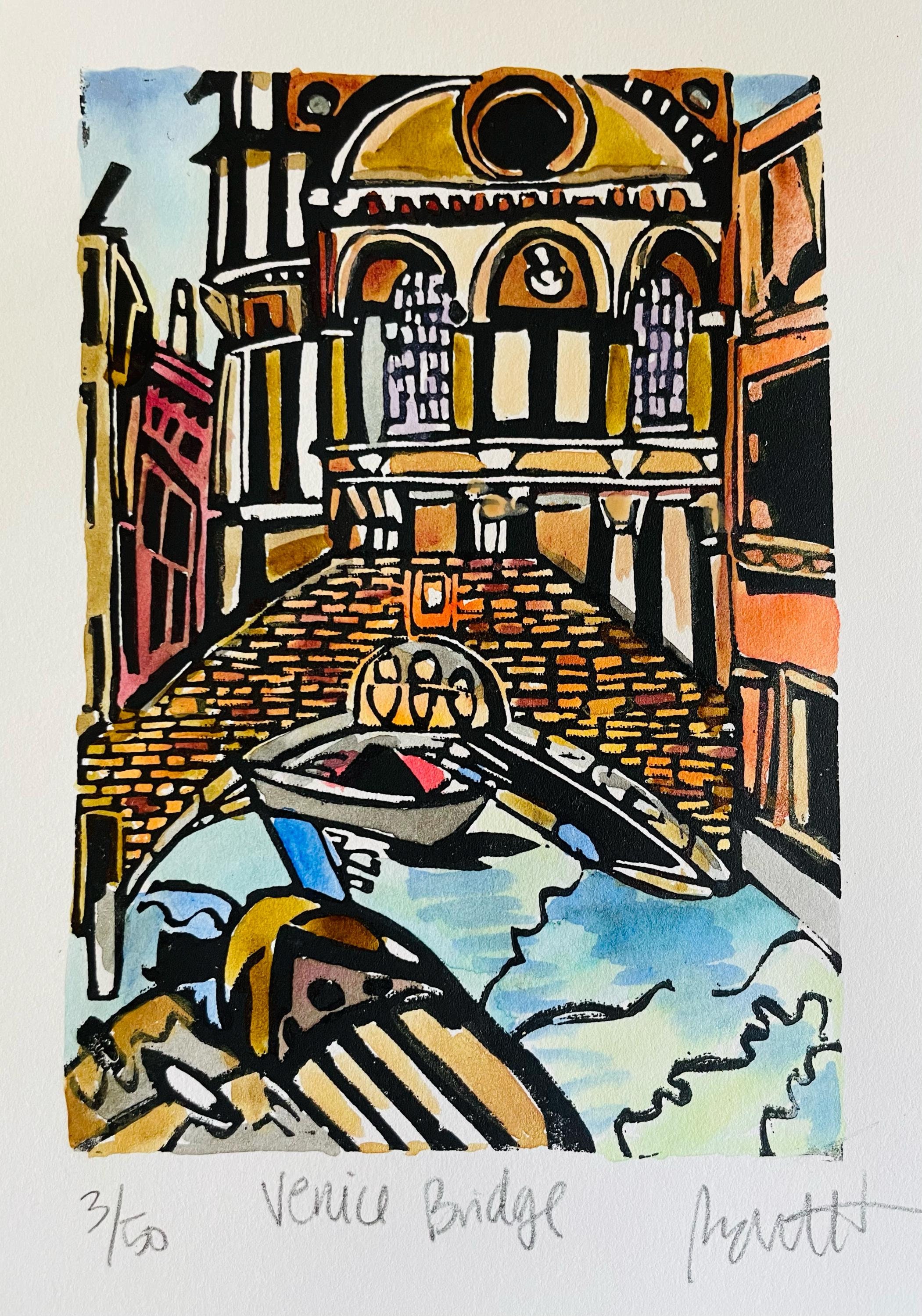 Venice Bridge - original linocut