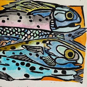 Four Fishes - original linocut